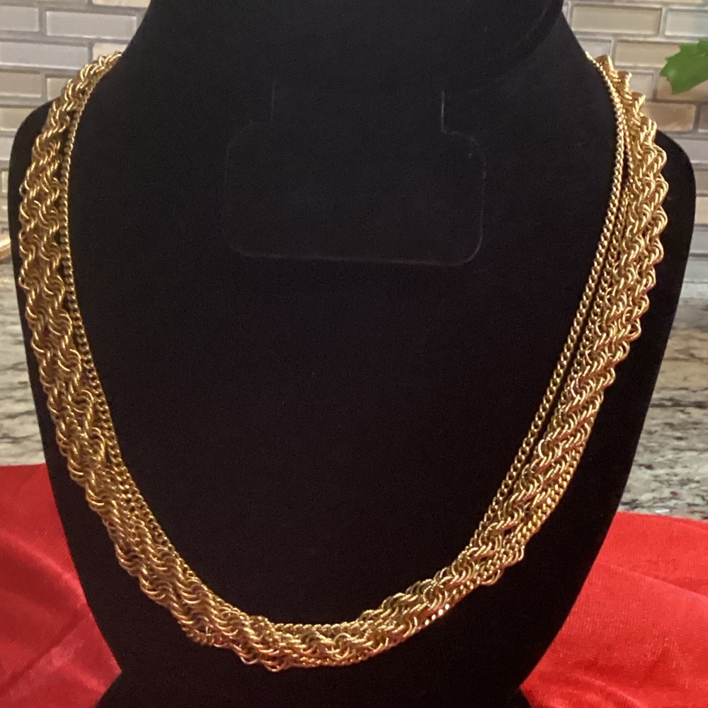 Vintage Monet 54” Gold Triple Chain Necklace